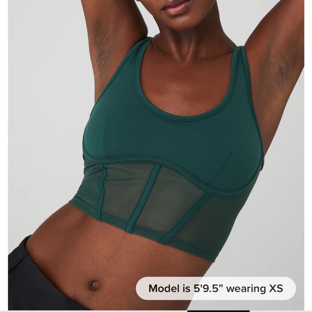 Alo Airbrush Mesh Corset Tank in midnight green